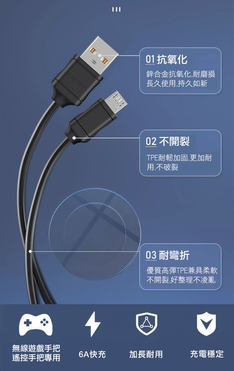 City for Micro to USB-A 充電傳輸線 