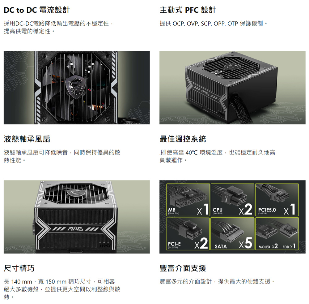 MSI 微星 MAG A750BN PCIE5 電源供應器評