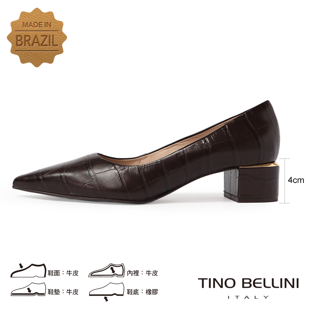 TINO BELLINI 貝里尼 巴西進口石紋尖頭低跟鞋FW