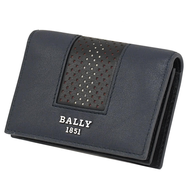 BALLY 經典LOGO條紋織帶小牛皮信用卡證件名片夾收納包