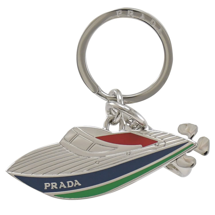 PRADA 普拉達 新款配件立體遊艇造型雙扣環吊飾鑰匙圈(銀