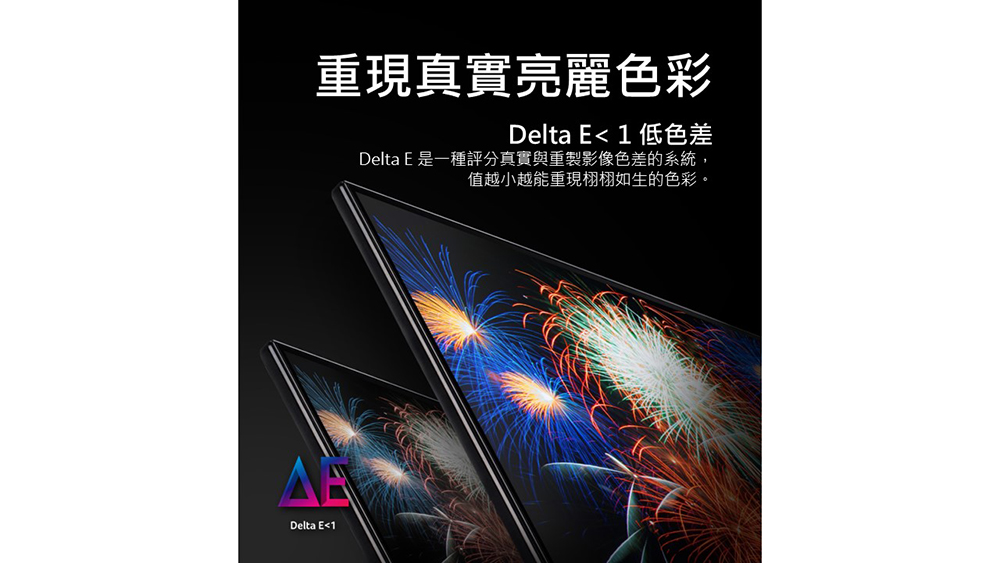 重現真實亮麗色彩 Delta E 1 低色差 Delta E 是一種評分真實與重製影像色差的系統, 值越小越能重現栩栩如生的色彩。 