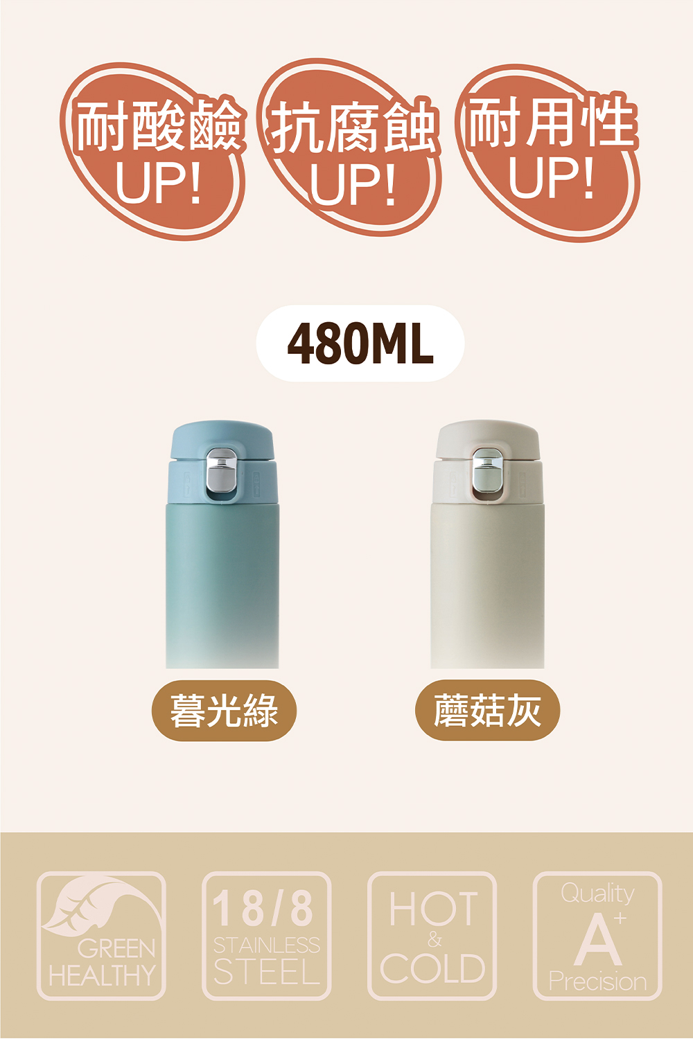 耐酸鹼抗腐蝕 耐用性 暮光綠 蘑菇灰