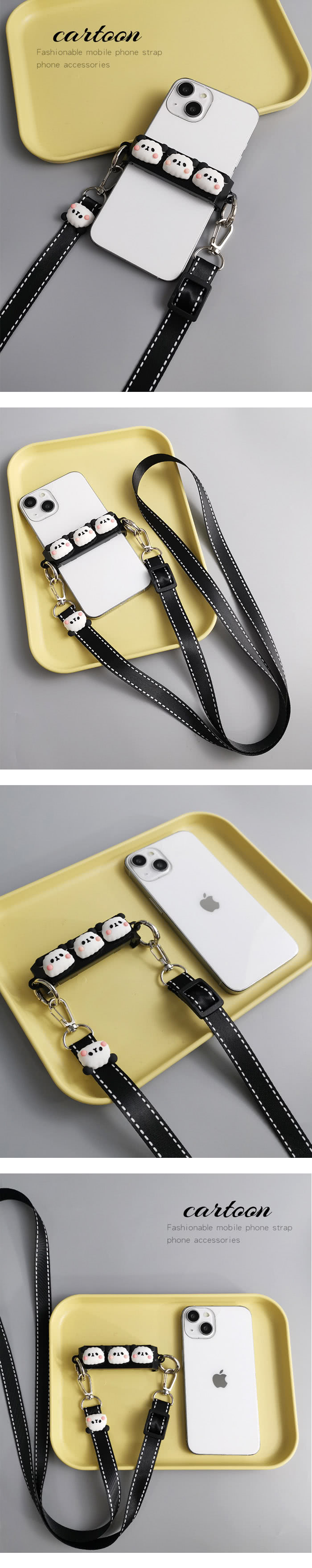 JC Collection 可愛熊貓卡通立體造型手機背夾背帶