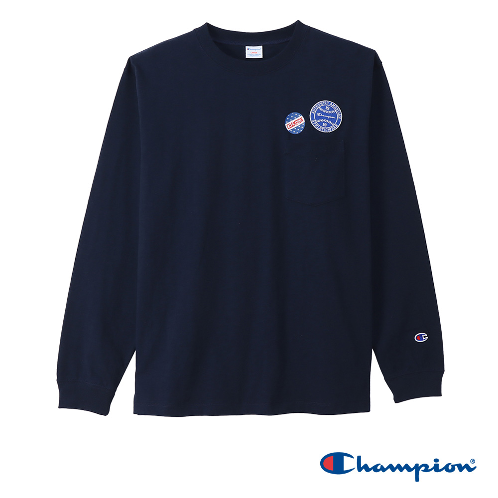 Champion CASUAL圓領印花布章上衣(深藍色)優惠