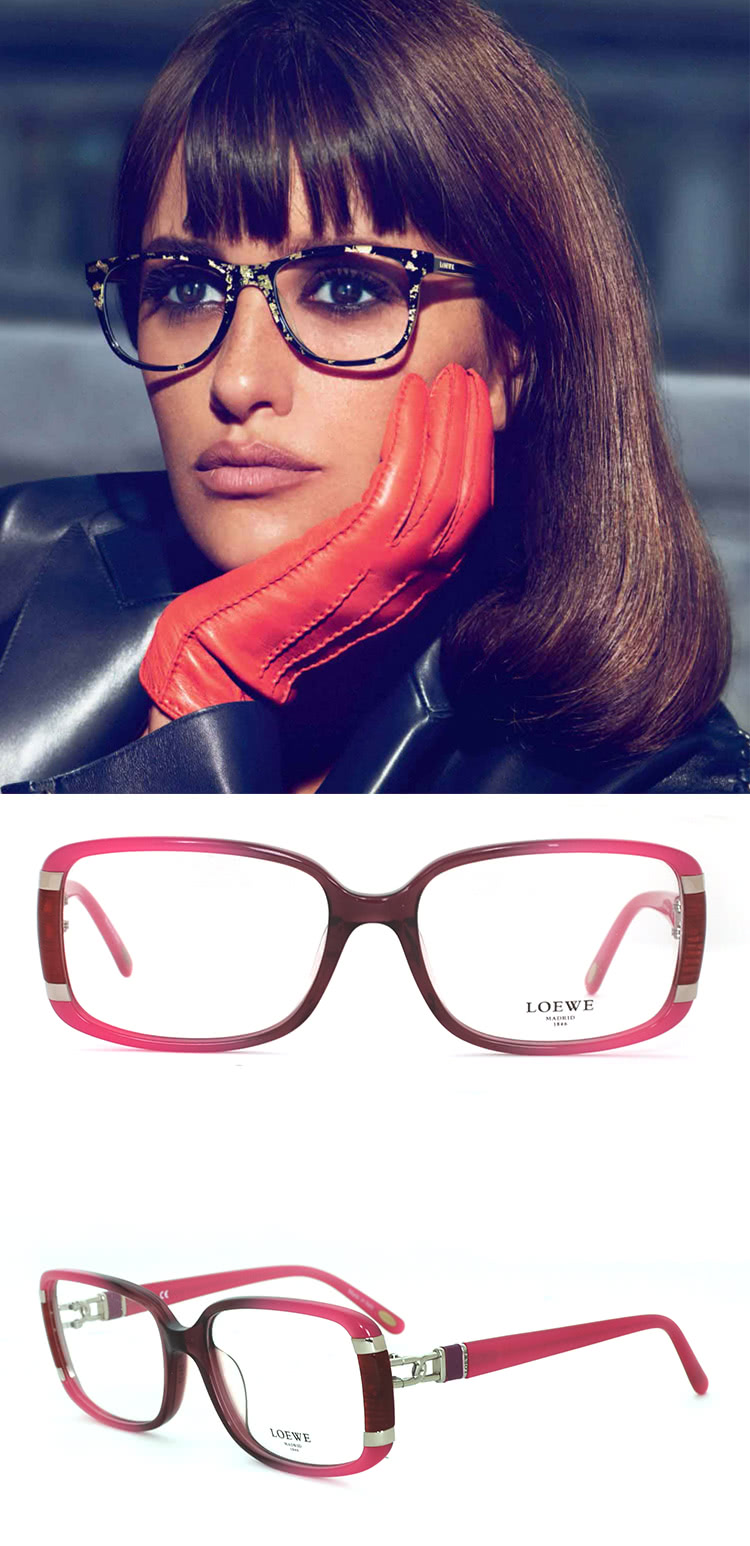 LOEWE 羅威 鎖鍊時尚經典皮革款 光學眼鏡(桃紅 - V