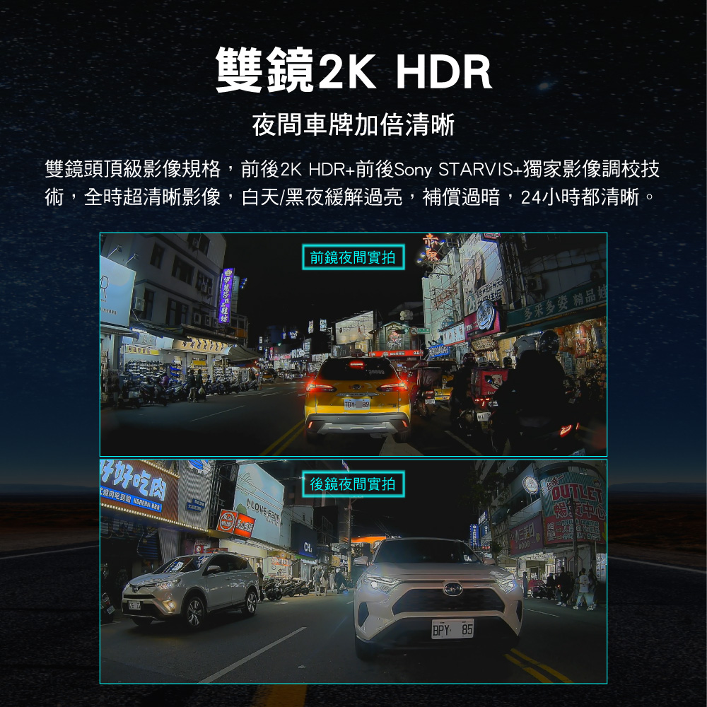 雙鏡頭頂級影像規格,前後2K HDR前後Sony STARVIS獨家影像調校技