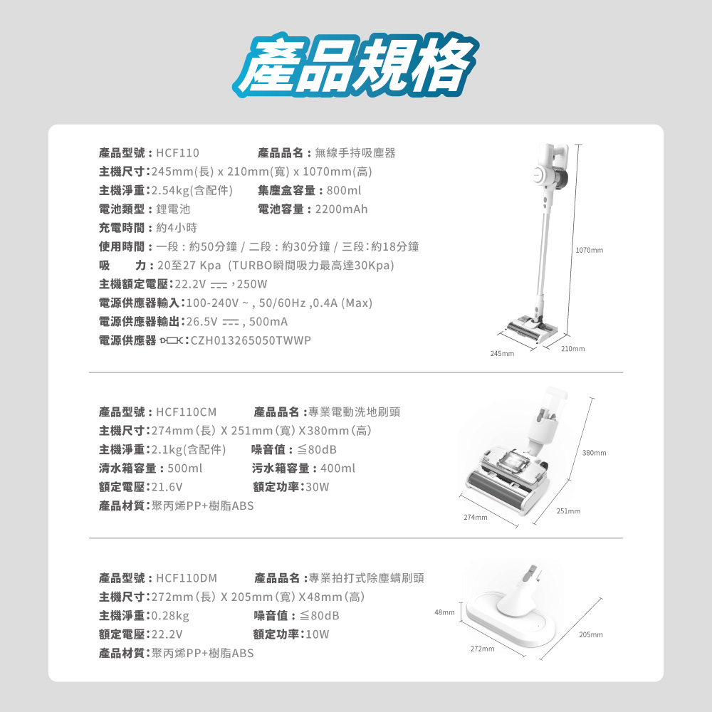 吸 力20至27 Kpa TURBO瞬間吸力最高達30Kpa
