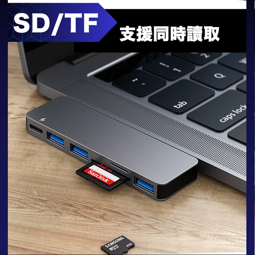 QGeeM 雙頭Type-C 6合1/USB/SD/TF電腦