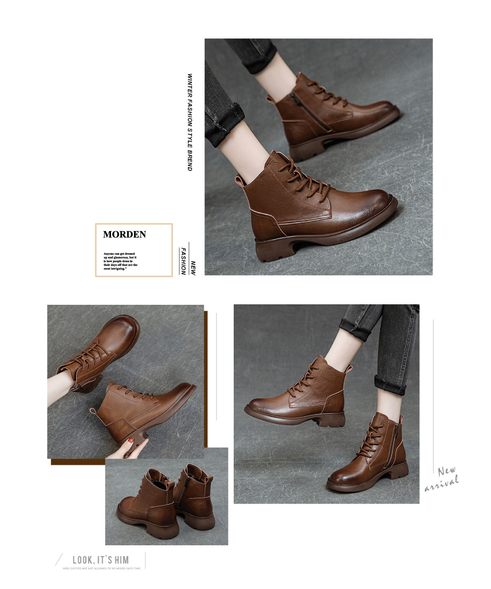 J&H collection 質感真皮粗跟厚底防滑騎士短靴(