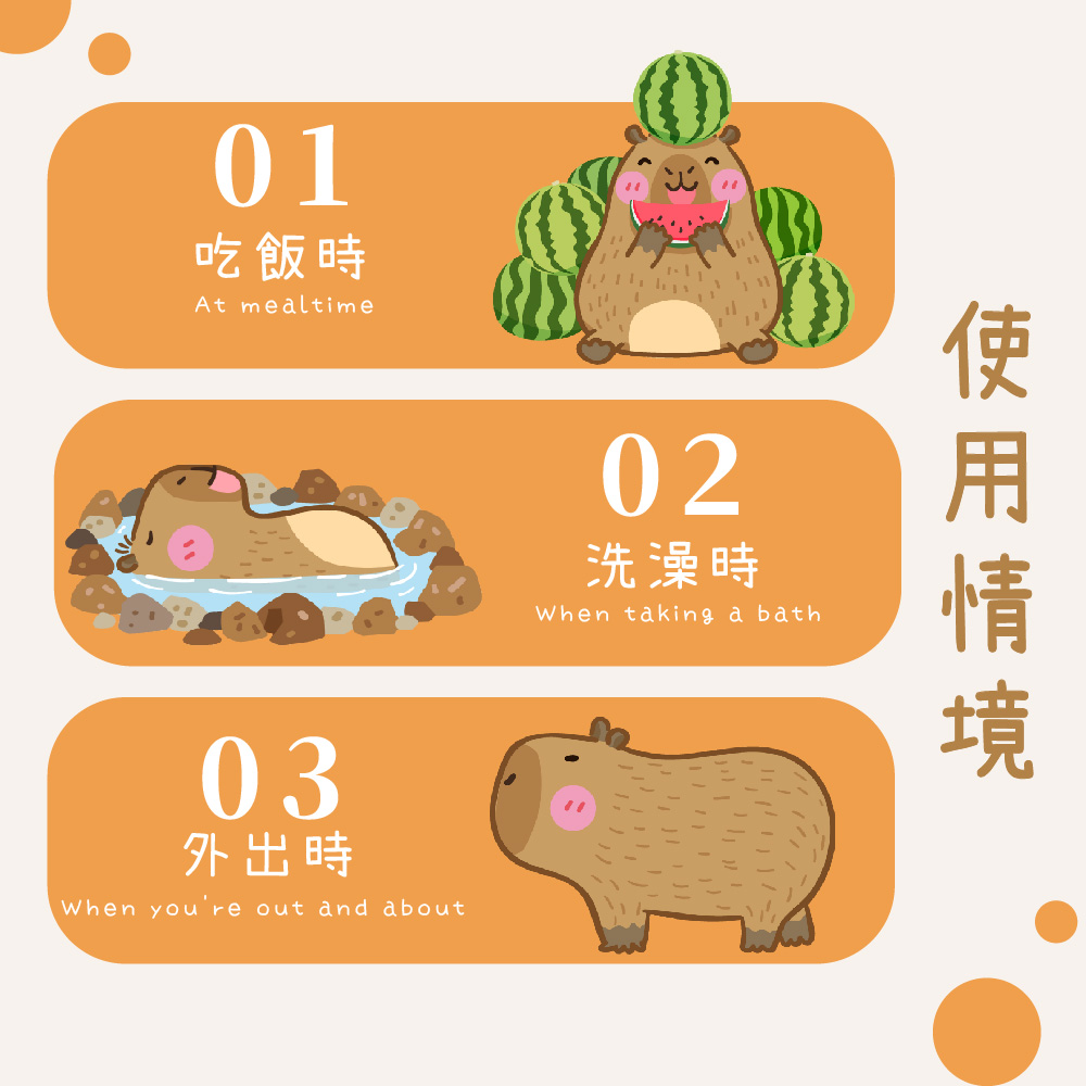 吃飯時 外出時 洗澡時 使用情境 