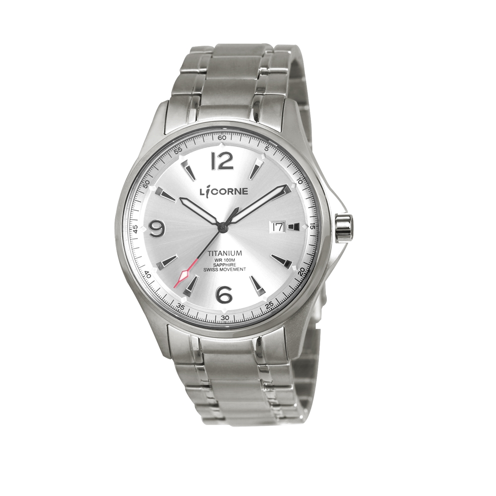 LICORNE 都會時尚 鈦金屬輕量化男仕手錶 銀X白 LT