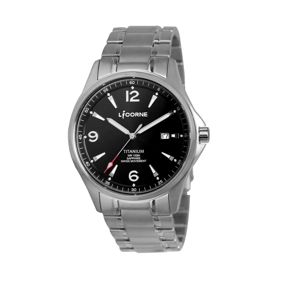 LICORNE 都會時尚 鈦金屬輕量化男仕手錶 銀X黑 LT