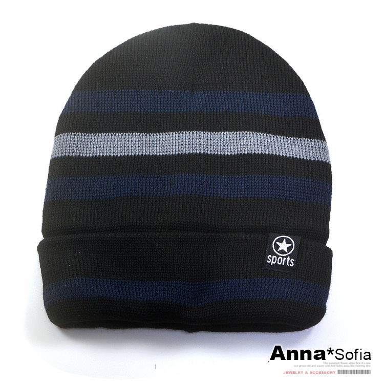 AnnaSofia 針織帽套頭貼頭毛帽-星標層色 現貨(黑藍