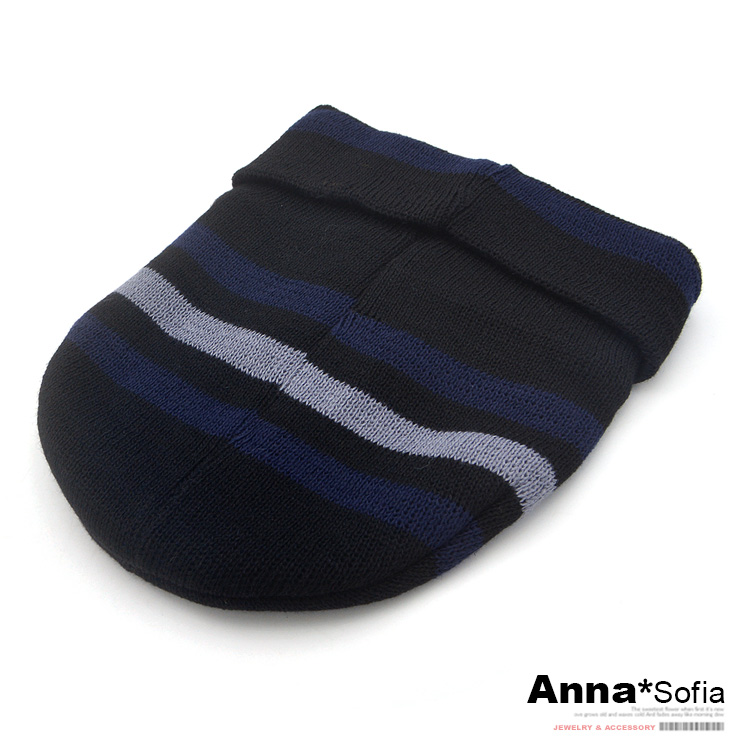 AnnaSofia 針織帽套頭貼頭毛帽-星標層色 現貨(黑藍