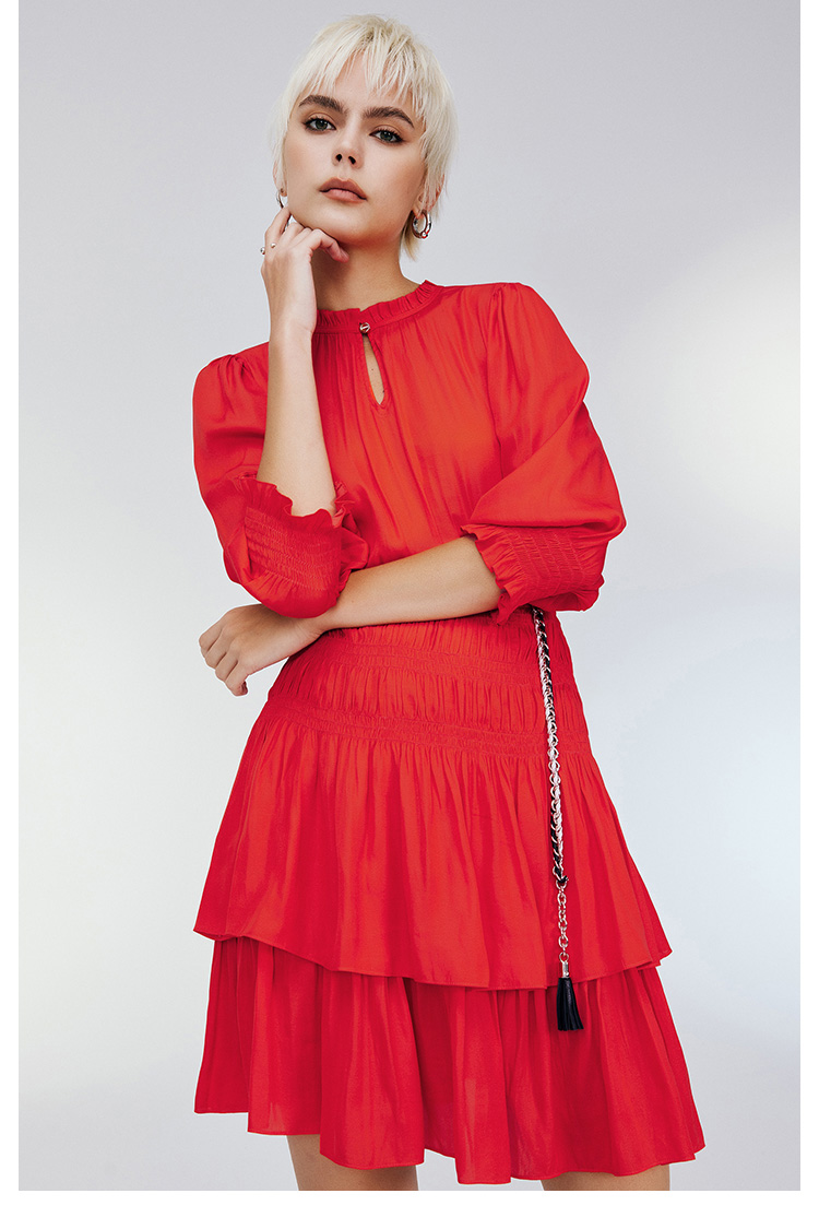 MOMA 優雅絲光緞面縮褶洋裝(紅色) 推薦