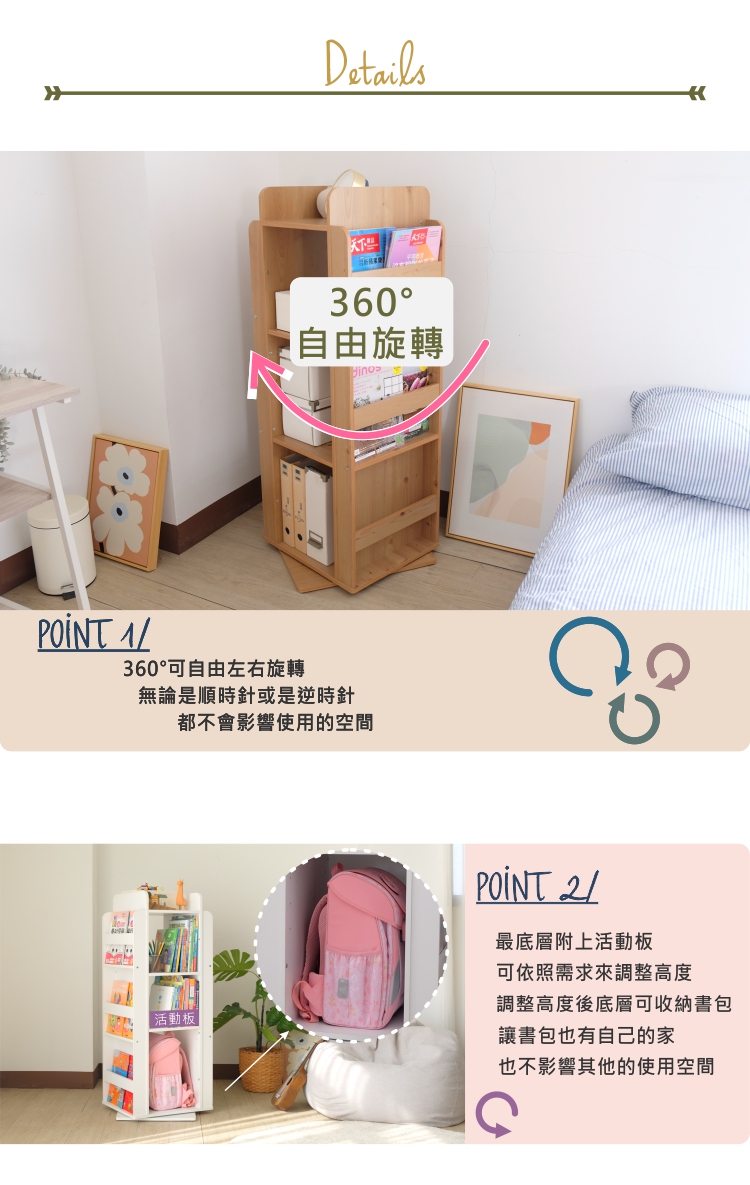 EASY HOME 360°四層旋轉收納書櫃 可收納書包-三