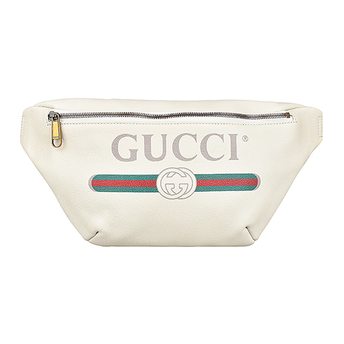 GUCCI 古馳 GUCCI印花LOGO綠紅綠條紋牛皮拉鍊胸