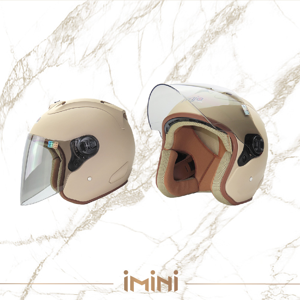 iMini 成人 半罩式R帽 咖邊條(素色 素面 多色 經典