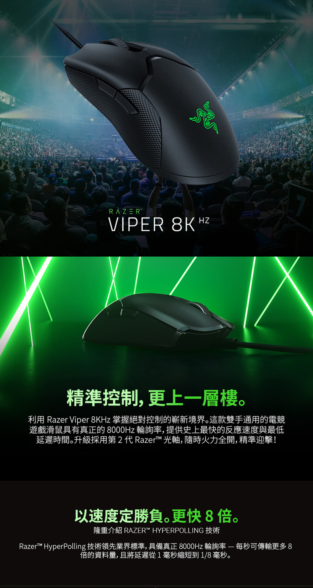 Razer HyperPolling 技術領先業界標準, 具備真正 8000Hz 輪詢率 每秒可傳輸更多8