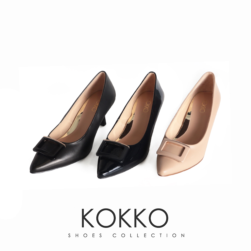 KOKKO 集團 優雅知性尖頭柔軟綿羊皮細跟包鞋(黑色)優惠