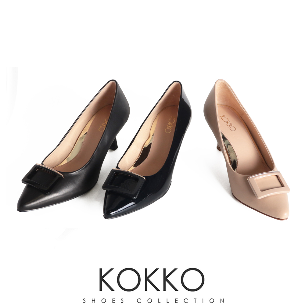 KOKKO 集團 優雅知性尖頭柔軟綿羊皮細跟包鞋(黑色)優惠