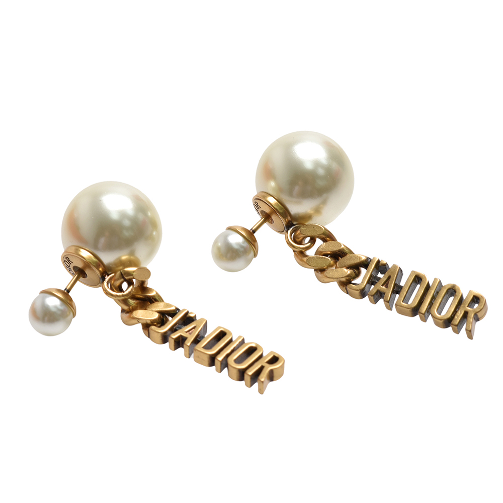 Dior 迪奧 經典古銅色金屬鍊條JADIOR大小珍珠造型穿