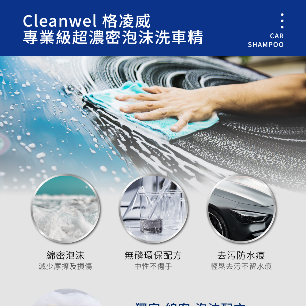 CLEANWEL 格凌威 專業級超濃密泡沫洗車精 2.2L(