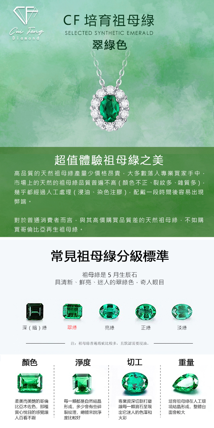 市場上的天然的祖母綠品質普遍不高  顏色不正、裂紋多、雜質多,