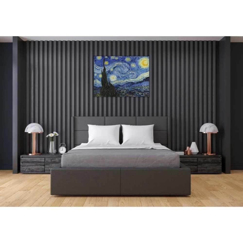 《星夜》梵谷．後印象派 世界名畫 經典名畫 風景油畫-無框4