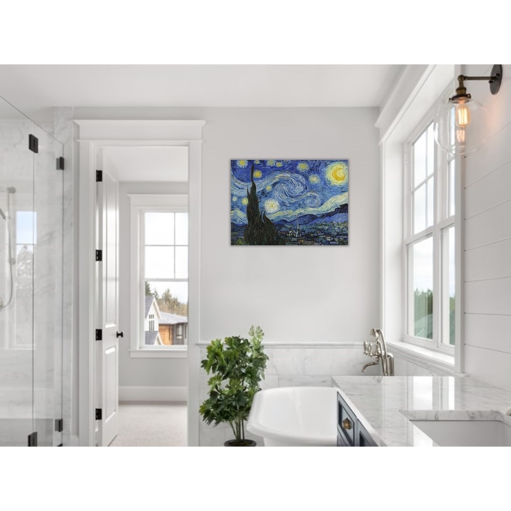 《星夜》梵谷．後印象派 世界名畫 經典名畫 風景油畫-無框4