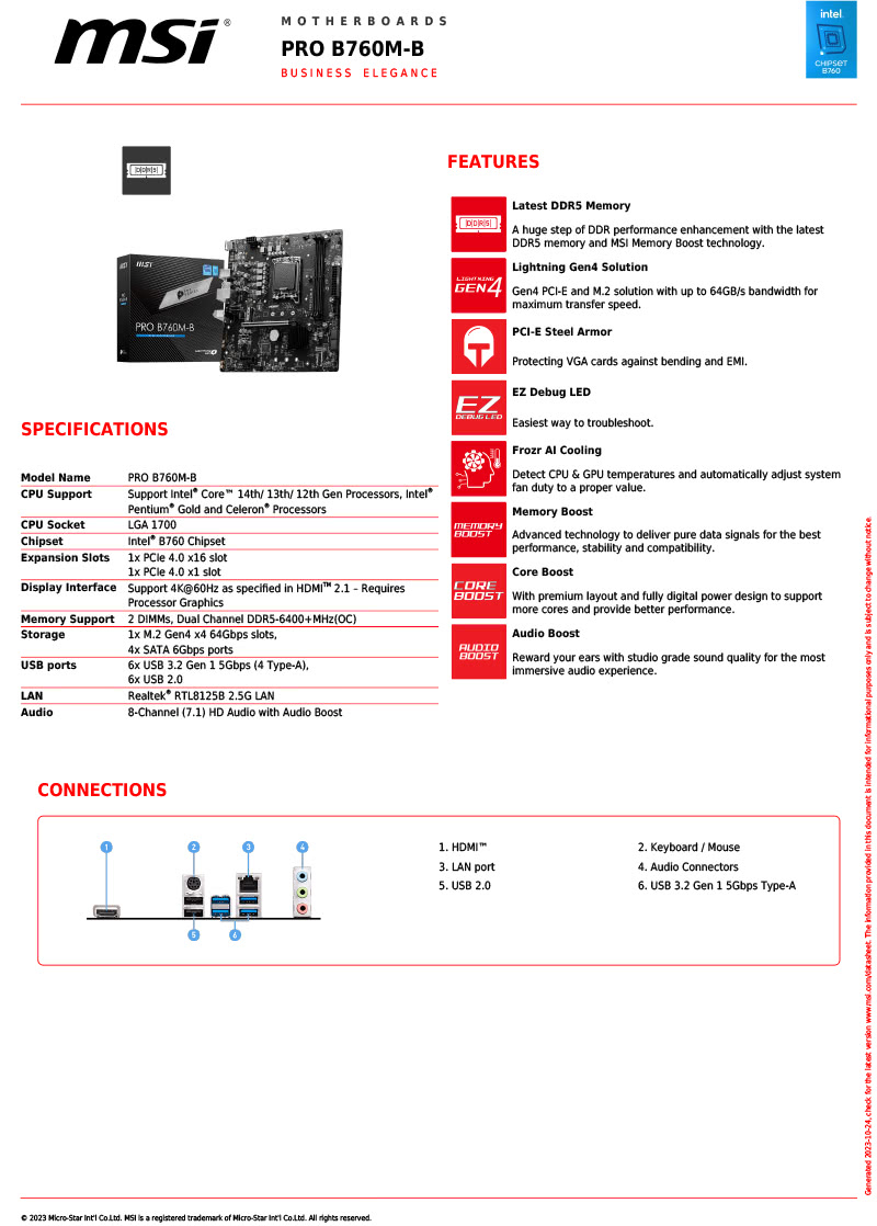 MSI 微星 PRO B760M-B 主機板品牌優惠