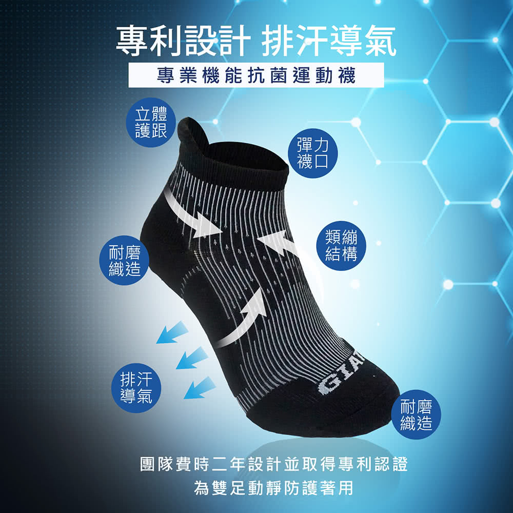 GIAT 2雙組-台灣製專利護跟類蹦壓力消臭運動襪(馬拉松.