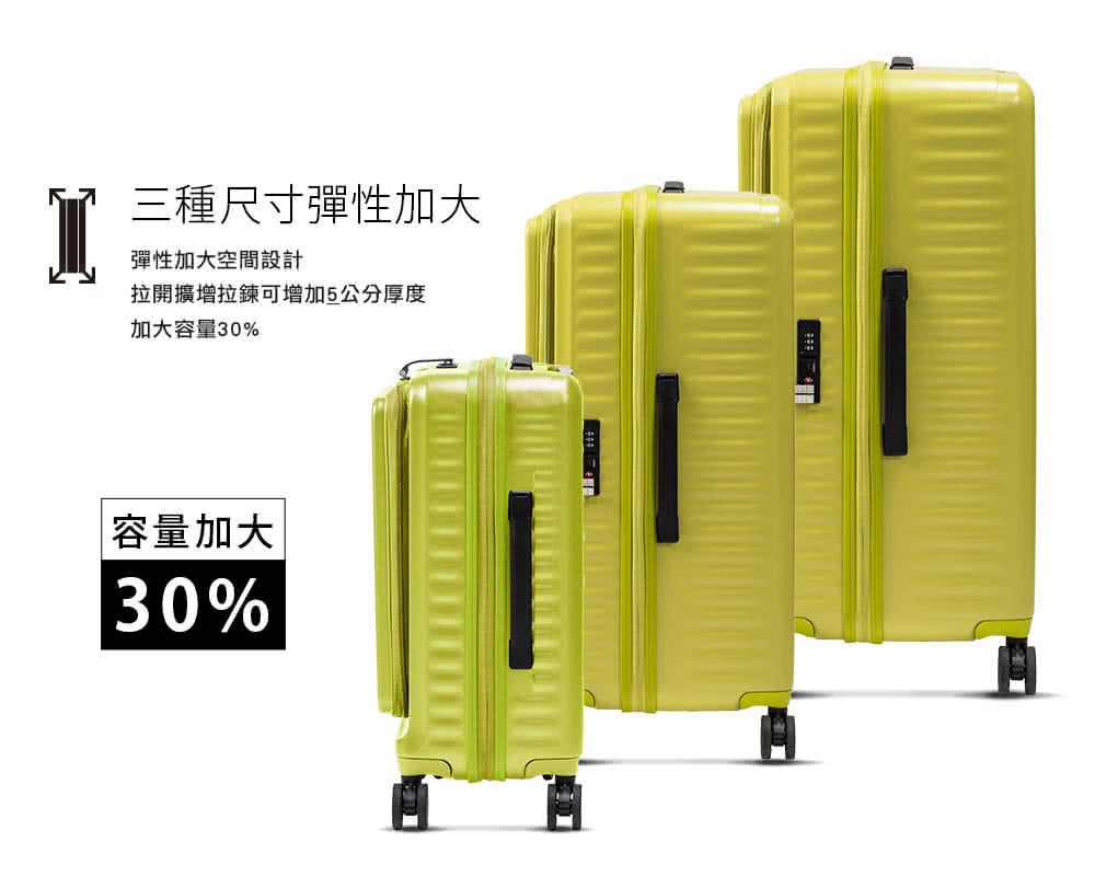 三種尺寸彈性加大 彈性加大空間設計 拉開擴增拉鍊可增加5公分厚度 加大容量30% 容量加大 
