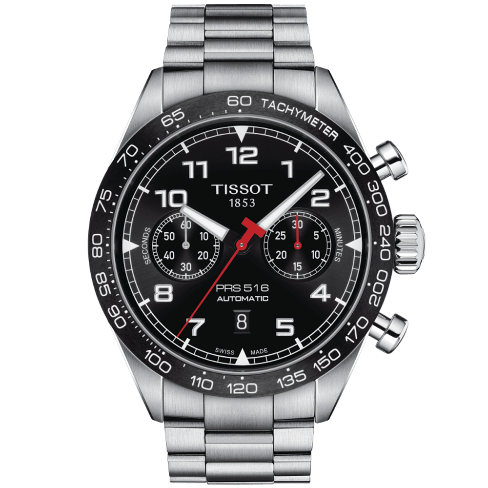 TISSOT 天梭 PRS 516 時尚賽車計時機械腕錶(T