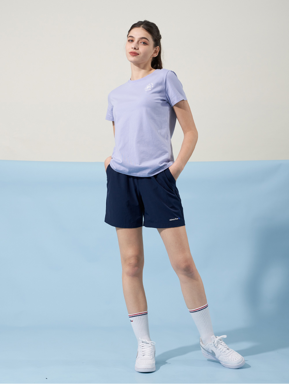 ELLE ACTIVE 女款 圓領短袖針織T恤-紫色(EA2