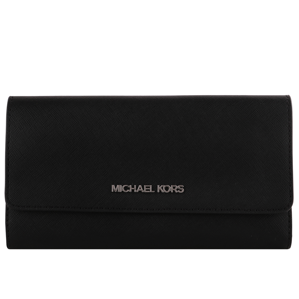 Michael Kors 銀字防刮皮革暗釦三折長夾(黑)折扣