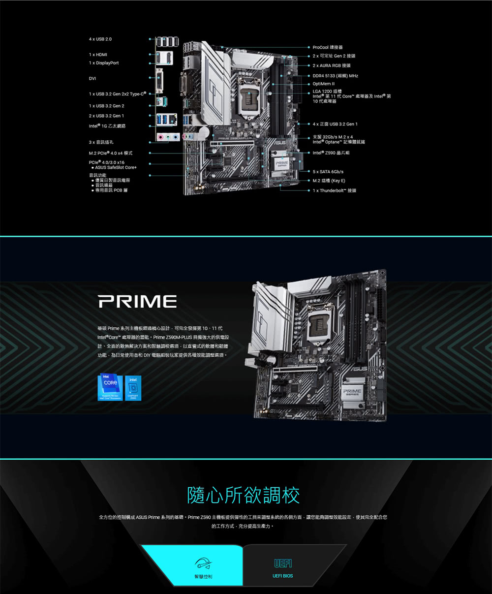 ASUS 華碩 PRIME Z590M-PLUS 主機板+I