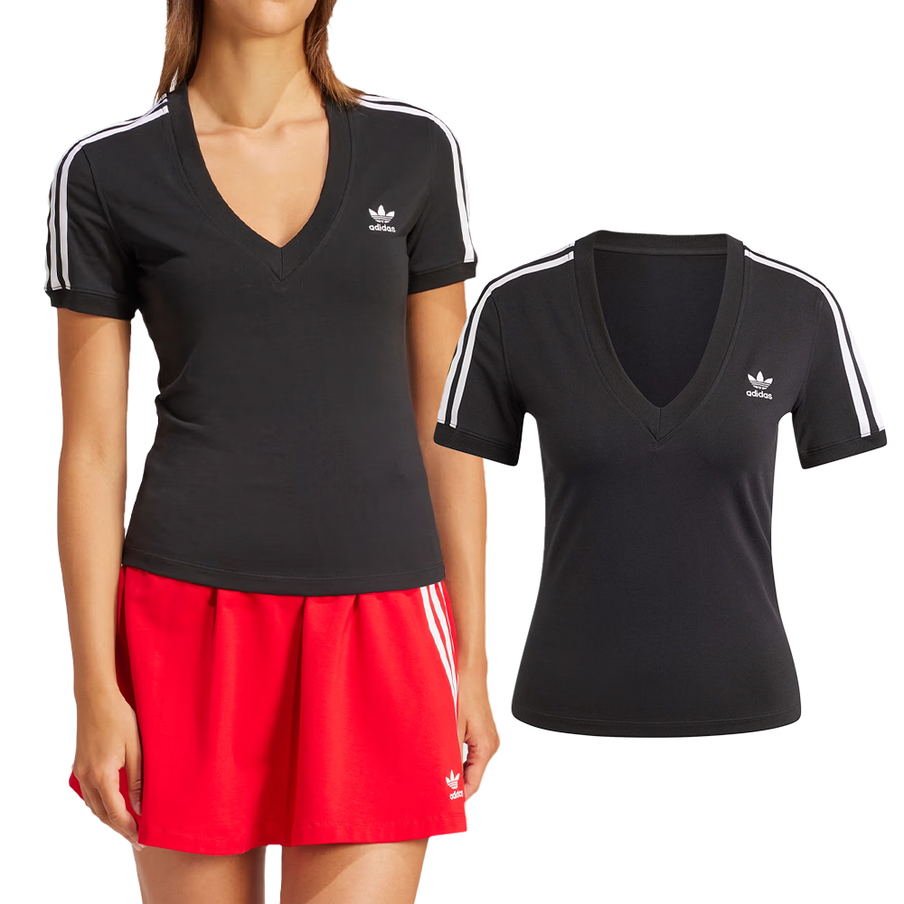 adidas 愛迪達 3 S V-neck Tee 女款 黑