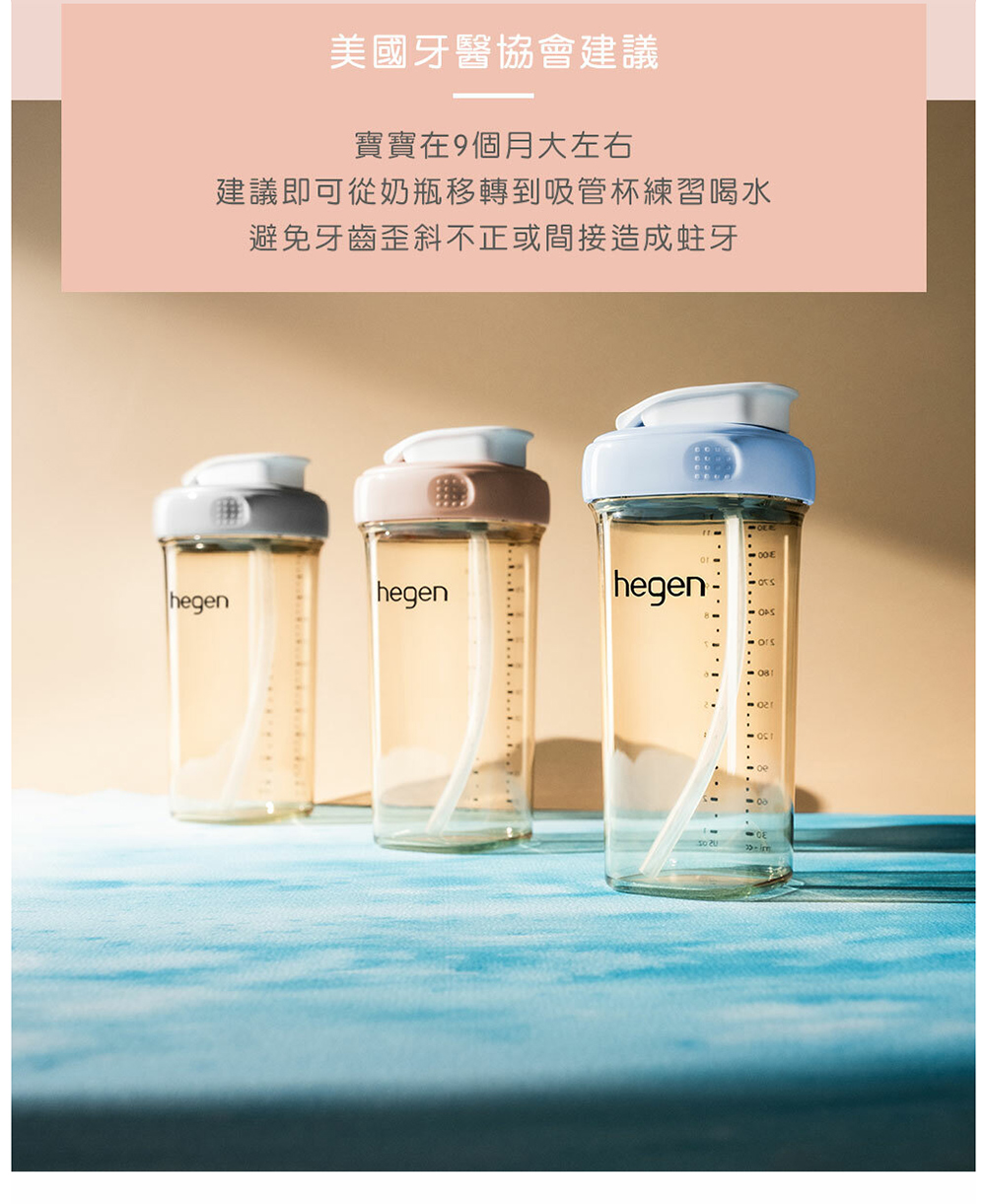 美國牙醫協會建議 寶寶在9個月大左右 建議即可從奶瓶移轉到吸管杯練習喝水 避免牙齒歪斜不正或間接造成蛀牙