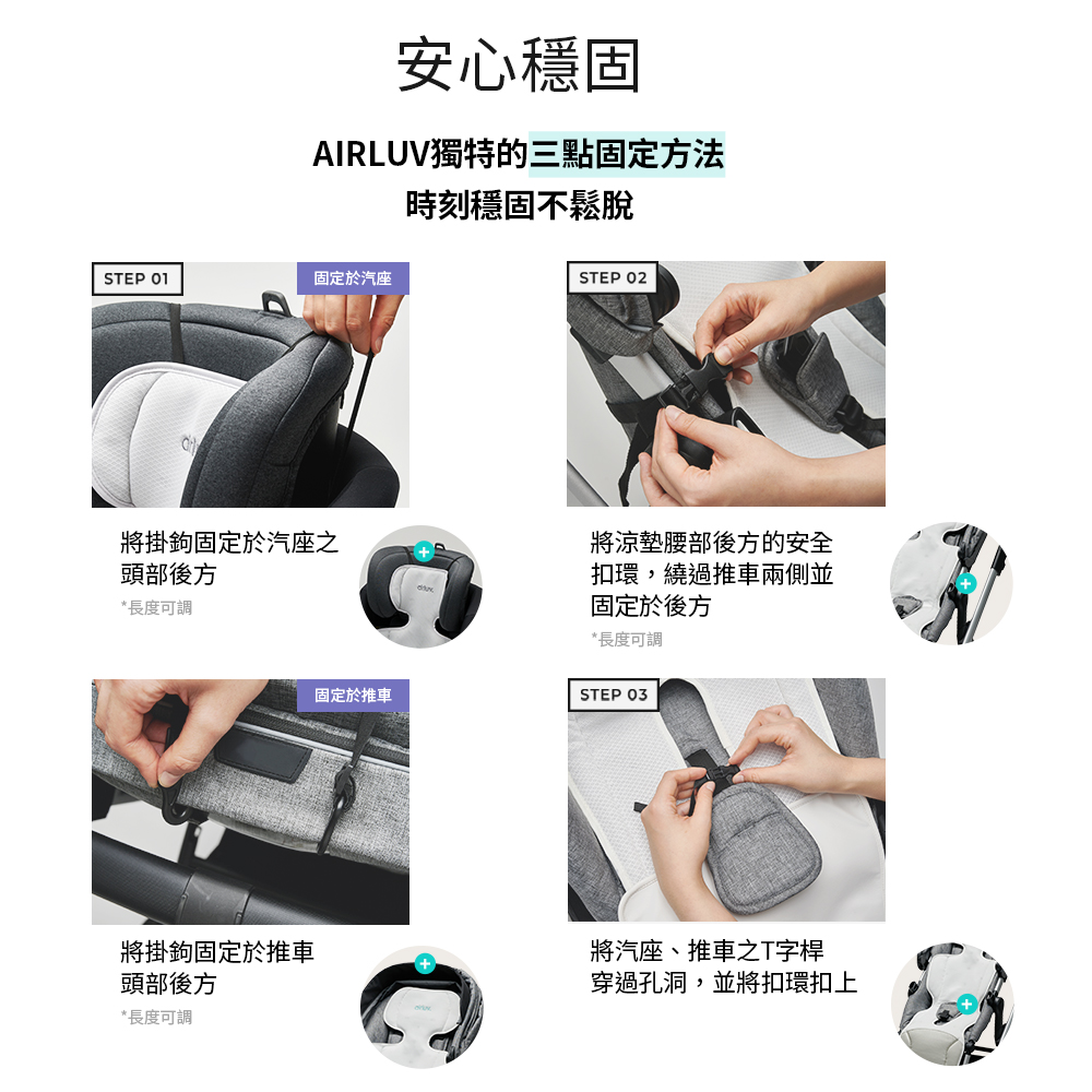 AIRLUV獨特的三點固定方法