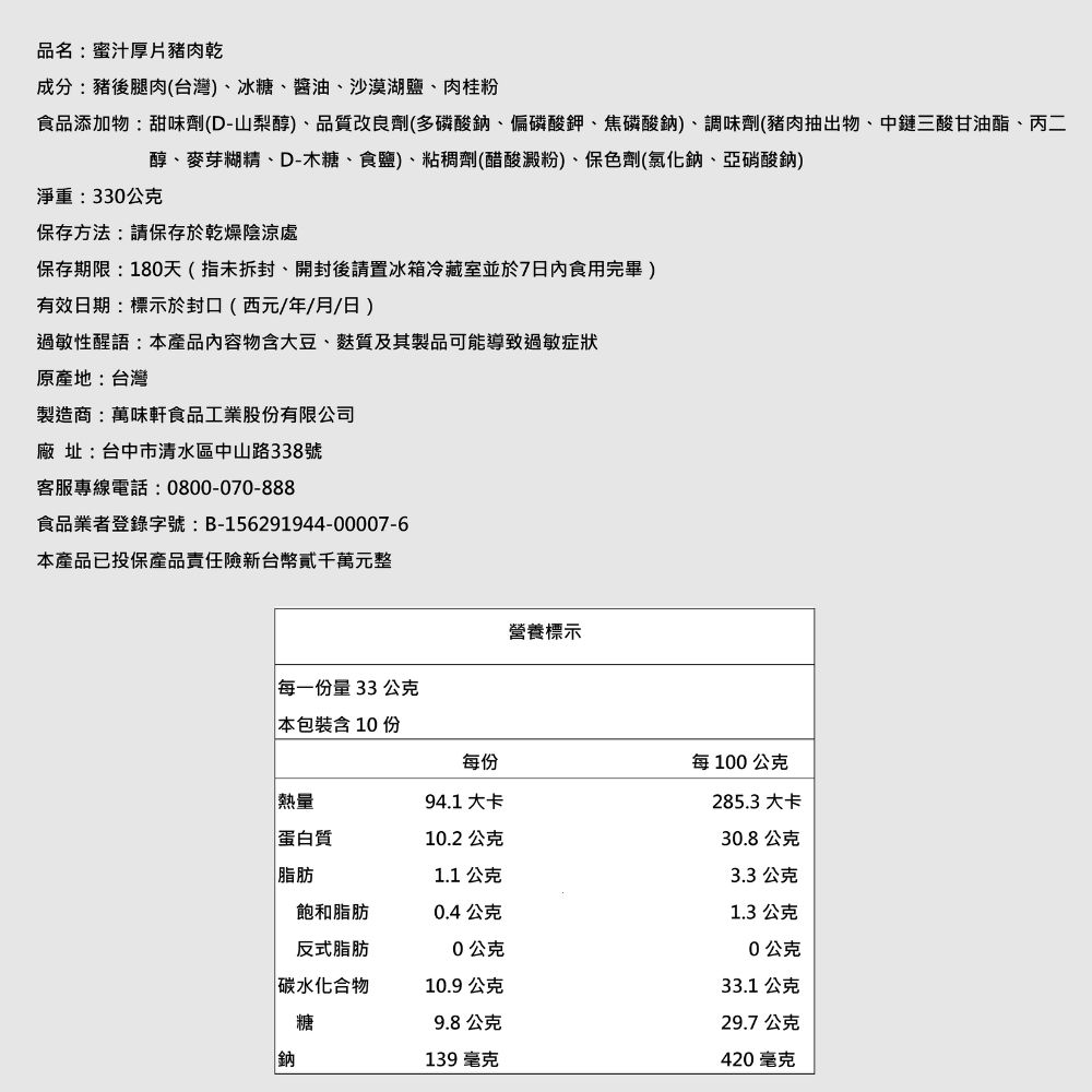 萬味軒肉乾 魅力明星組合(蜜汁厚片330g+黑胡椒厚片330