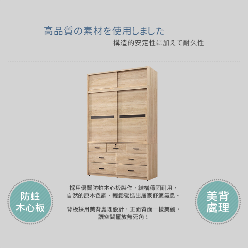 BODEN 艾加5.1尺加高型七抽推/拉門衣櫃-內附側拉鏡(