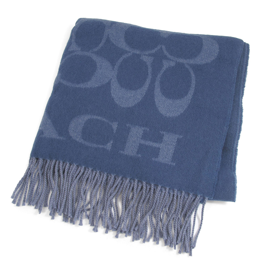 COACH 雙面LOGO羊毛圍巾(灰藍色)評價推薦