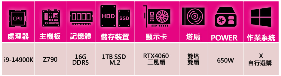 華碩平台 i9二四核 RTX4060 3X{蒼穹空}電競電腦