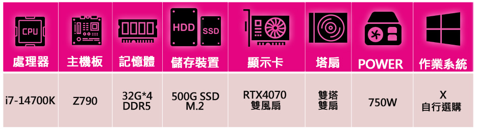 華碩平台 i7二十核 RTX4070{翠綠草}電競電腦(i7
