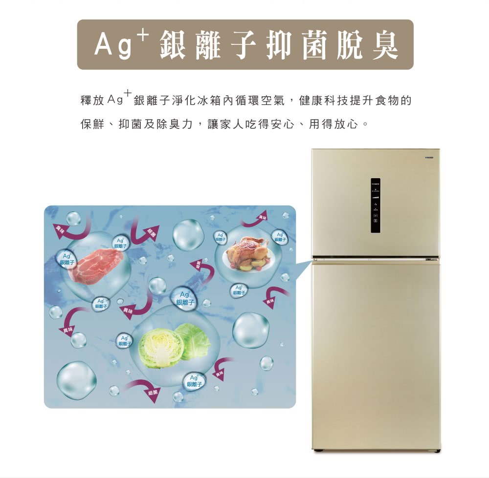 釋放 Ag銀離子淨化冰箱內循環空氣,健康科技提升食物的