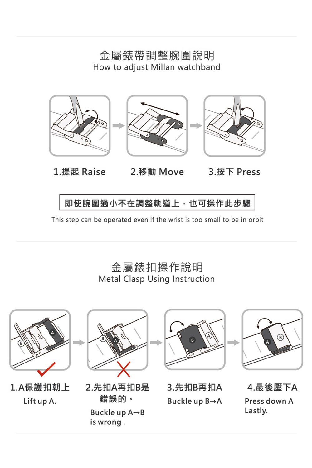 即使腕圍過小不在調整軌道上,也可操作此步驟