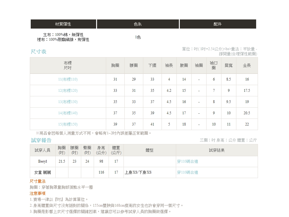 2. 身高體重與尺寸沒有絕對的關係,155cm豐腴與168cm瘦高的女生也許會穿同一個尺寸。