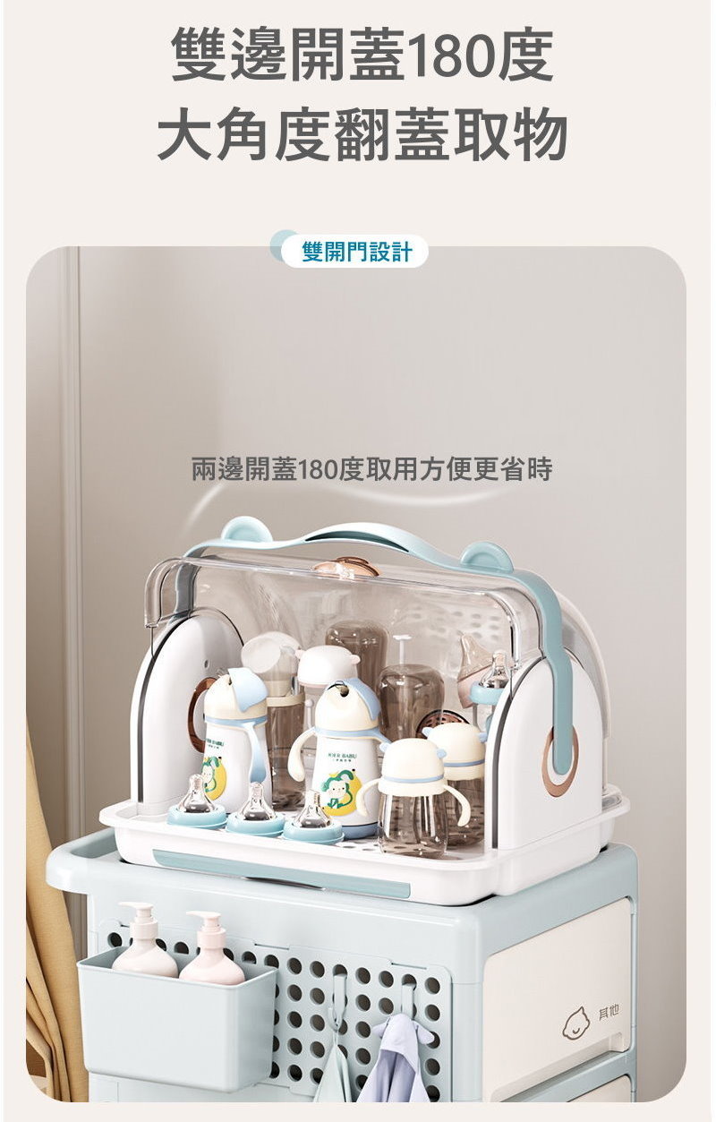雙邊開蓋180度 大角度翻蓋取物 雙開門設計 兩邊開蓋180度取用方便更省時 其他